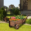 Wooden Wagon Planter Box with Wheels Handles and Drainage Hole-Rustic Brown