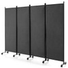4-Panel Folding Room Divider 6 Feet Rolling Privacy Screen with Lockable Wheels-Gray