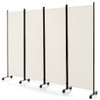 4-Panel Folding Room Divider 6 Feet Rolling Privacy Screen with Lockable Wheels-White