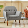 Modern Tufted Fabric Accent Chair with Rubber Wood Legs-Gray