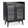 Kitchen Buffet Sideboard with 2 Tempered Glass Doors and Drawer-Black