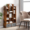 12-Tier Open-Back Freestanding Bookshelf with Drawer-Rustic Brown