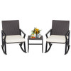 3 Piece Patio Wicker Rocking Chairs Set with Heavy-Duty Metal Frame