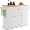 2-Door Large Mobile Kitchen Island Cart with Hidden Wheelsand 3 Drawers-White