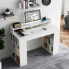 Office Computer Desk with Dual 3 Tier Bookshelf and Monitor Shelf-White