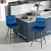 2 Pieces 29 Inch Velvet Bar Stools Set with Tufted Back and Footrests-Blue