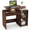 Lift Top Modern Computer Desk with 2 Hidden Compartments and 2 Open Storage Shelves-Walnut