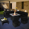 9 Pieces Outdoor Wicker Sectional with 35 Inch Gas Fire Pit Table-Black