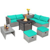 9 Pieces Outdoor Patio Furniture Set with 32-Inch Propane Fire Pit Table-Turquoise