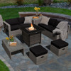 9 Pieces Outdoor Patio Furniture Set with 32-Inch Propane Fire Pit Table-Black