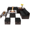 9 Pieces Patio PE Wicker Sectional Set with 50000 BTU Fire Pit Table-Black