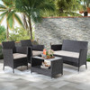4 Pieces Patio Conversation Set with Soft Cushions and Tempered Glass Tabletop