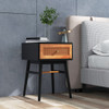 1-Drawer Modern Bedside Table with Solid Wood Legs-Black