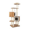 Modern Wooden Cat Tree with Perch Condos and Washable Cushions-Natural