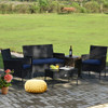 4 Pieces Patio Rattan Cushioned Sofa Set with Tempered Glass Coffee Table-Navy and off White