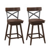 Set of 2 Wooden Swivel Bar Stools with Open X Back and Footrest-24 inches