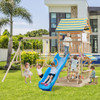 Wooden Swing Set with Large Upper Deck Slide and Steering Wheel