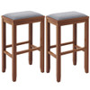 2 Pieces 31 Inch Upholstered Bar Stool Set with Solid Rubber Wood Frame and Footres-Brown