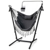 Height Adjustable Hammock Chair with Phone Holder and Side Pocket-Gray