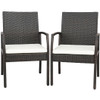 2 Pieces Patio Wicker Dining Armchair Set with Soft Zippered Cushion