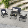 4 Pieces Outdoor Conversation Set with Tempered Glass Coffee Table-Black