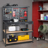 48 Inch Workbench with Pegboard and Drawers-Black