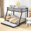 Twin Over Full Bunk Bed Frame with Trundle for Guest Room-Black