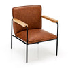 PU Leather Accent Chair with Rubber Wood Armrests-Brown