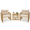 3 Pieces Patio PE Wicker Conversation Set with Acacia Wood Frame and Cushions-Beige