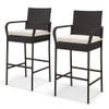 2 Pieces Outdoor PE Rattan Cushioned Barstool Set with Armrests-Set of 2