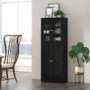Tall Kitchen Pantry Cabinet with Dual Tempered Glass Doors and Shelves-Black