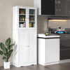 Tall Kitchen Pantry Cabinet with Dual Tempered Glass Doors and Shelves-White