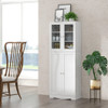 Tall Kitchen Pantry Cabinet with Dual Tempered Glass Doors and Shelves-White