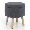 Round Storage Ottoman with Rubber Wood Legs and Adjustable Foot Pads-Gray