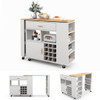 Reversible Folding Kitchen Island Cart with Wine Rack and Spice Rack