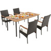 5 Pieces Patio Wicker Dining Set with Detachable Cushion and Umbrella Hole