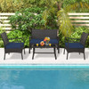 4 Pieces Outdoor Rattan Conversation Set with Tempered Glass Coffee Table-Navy