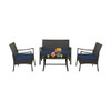 4 Pieces Outdoor Rattan Conversation Set with Tempered Glass Coffee Table-Navy