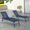 3 Pieces Patio Chaise Lounge Chair and Table Set for Poolside Yard-Navy