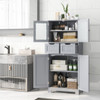 4 Door Freee-Standing Bathroom Cabinet with 2 Drawers and Glass Doors-Gray