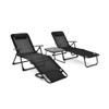 3 Pieces Patio Folding Chaise Lounge Set with PVC Tabletop-Black