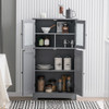 Bathroom Floor Storage Locker Kitchen Cabinet with Doors and Adjustable Shelf-Gray