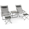 5-Piece Patio Sling Chair Set Folding Lounge Chairs with Footrests and Coffee Table-Gray
