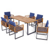 7 Pieces Patio Acacia Wood Dining Chair and Table Set for Backyard and Poolside-Navy