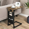 Set of 2 C Shaped End Table with Charging Station-Rustic Brown