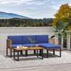 5-Piece Patio Acacia Wood Chair Set with Ottoman and Coffee Table-Navy