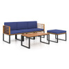 5-Piece Patio Acacia Wood Chair Set with Ottoman and Coffee Table-Navy