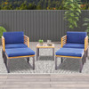 5 Piece Patio Acacia Wood Chair Set with Ottomans and Coffee Table-Navy