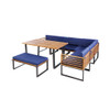 8 Pieces Patio Acacia Wood Dining Table Set with Ottoman Cushions-Navy