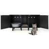 2-Door Cat Litter Box Enclosure with Winding Entry and Scratching Board-Black